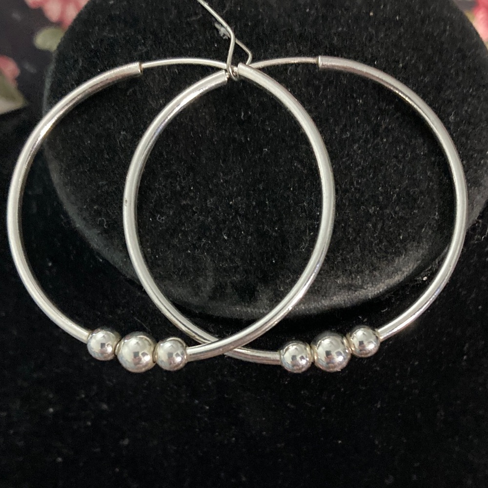 Chic Sterling Silver Hoop Earrings with Bead Accents